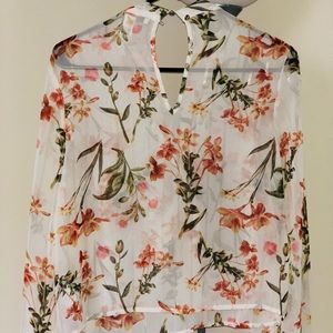Floral Front Tie Sheer Blouse